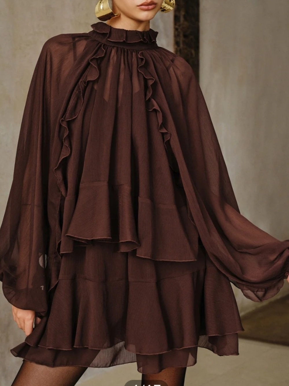 Tiered Ruffle Chiffon Mini Dress Set with Liner